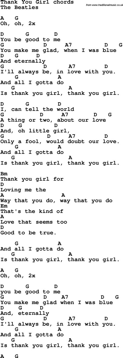 Song lyrics with guitar chords for Thank You Girl - The Beatles