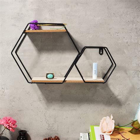 2-Tier Hexagon Wall-Mounted Wall Hanging Shelf Stand Shelving Storage ...