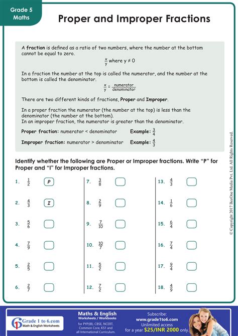 Improper Fraction Worksheets - Worksheets Library