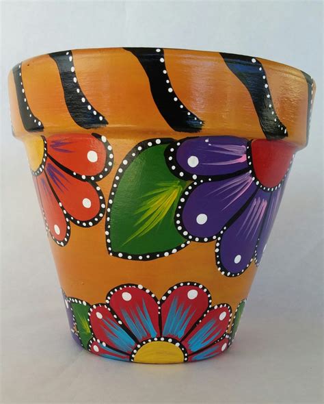 Painted clay pot hand painted flowerpot patio decor painted