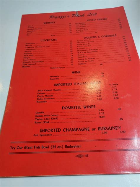 RIGAZZI'S ITALIAN RESTAURANT MENU ON THE HILL ST LOUIS MISSOURI FROZEN FISHBOWL | #3863282890