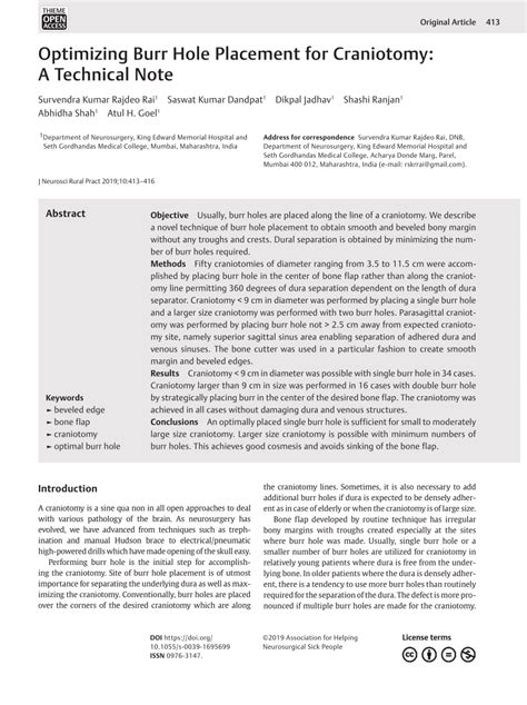 (PDF) Optimizing Burr Hole Placement for Craniotomy: A Technical Note