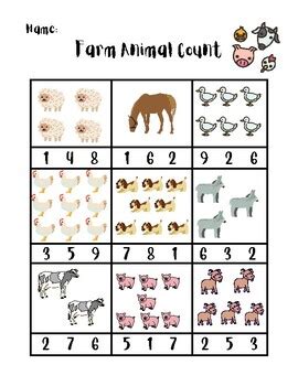 Farm Animal Count Worksheet by All Around Preschool | TPT