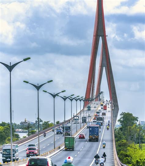 Heavy Traffic on Can Tho Bridge on Summer Afternoon Editorial Stock ...