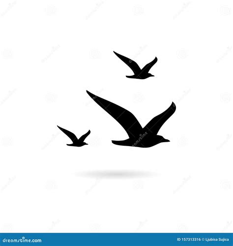 Flying Seagull Bird Black Silhouette Isolated On White Background Stock ...
