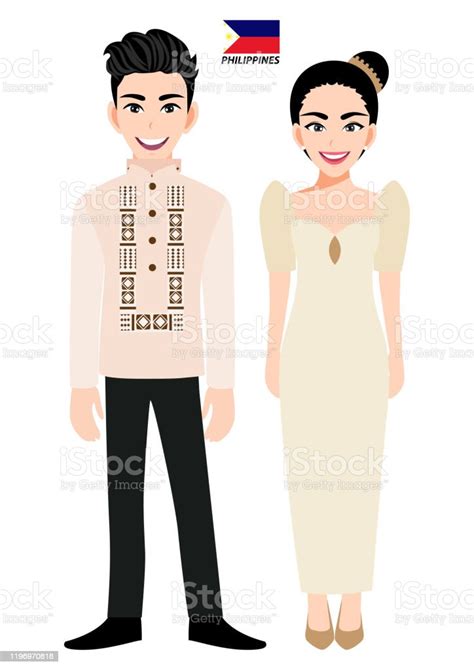 Philippines Male And Female In Traditional Costume Philippines People And Philippines Flag On ...