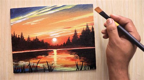 Acrylic painting of Beautiful sunset landscape step by step - YouTube