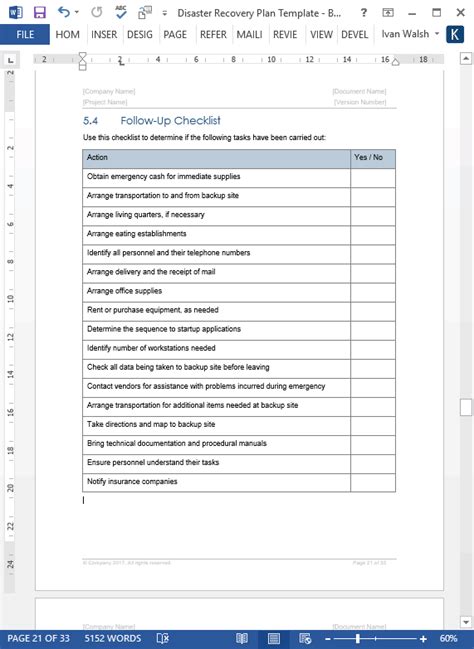 Disaster Recovery Plan Template Word