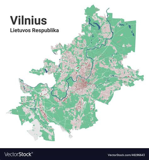 Vilnius city map detailed administrative borders Vector Image