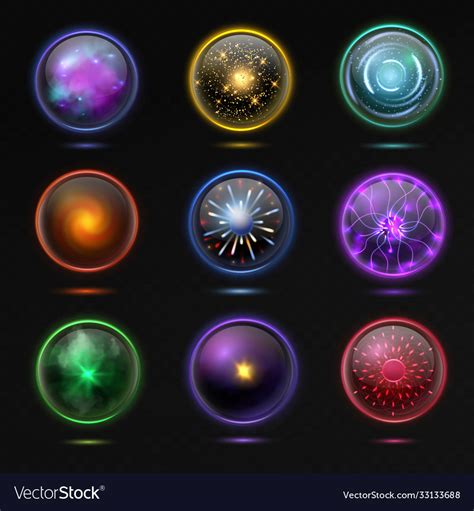 Magical crystal orbs glowing energy sphere Vector Image