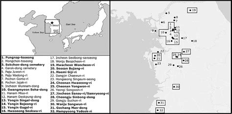 Map of sites in the Mahan/Baekje territory where MYB ware has been ...