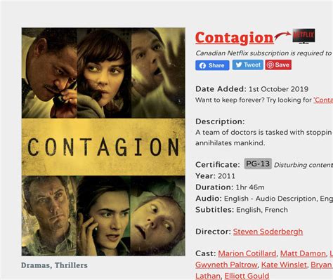 Contagion was added to Netflix October 1st, 2019. : r/conspiracy