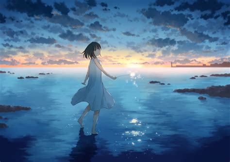 519x338 Cute Anime Girl Sunset Draw 519x338 Resolution Wallpaper, HD ...