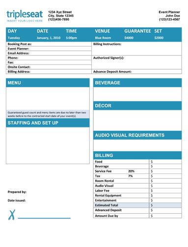 How to Create a Banquet Event Order Template