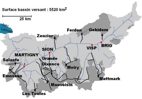 carte du bassin versant du Rhône supérieur avec les principaux... | Download Scientific Diagram