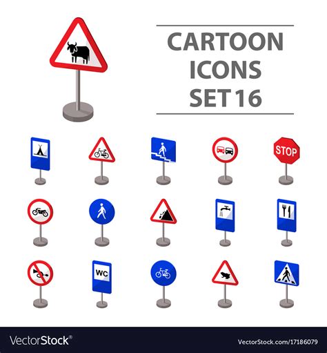 Road signs set icons in cartoon style big Vector Image