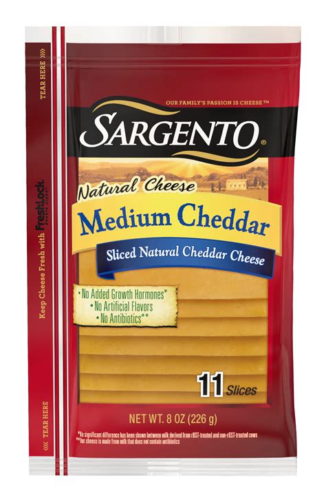 Sargento Sliced Medium Natural Cheddar Cheese, 8 oz, 11 Count - Walmart.com