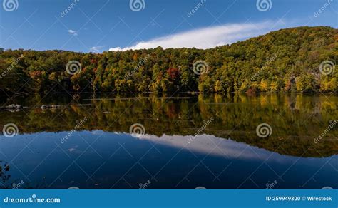 Aerial of a Lake in Upstate New York during the Colorful Fall Foliage on a Sunny Day. Stock ...