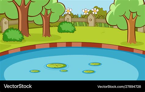 Background scene with pond and trees in park Vector Image