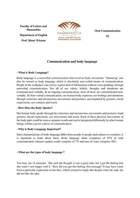 5. Communication and body language - Communication and body language What is Body Language? Body ...