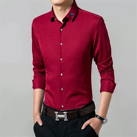 New 2016 Solid Dress Men Shirt Long Sleeve Slim Fit Formal Wedding ...