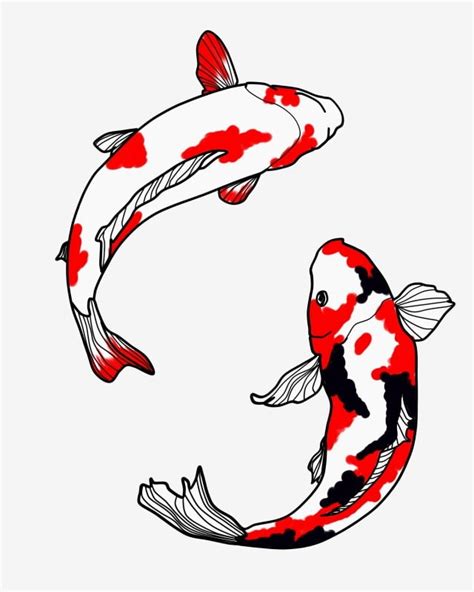 Koi Clipart Vector, Two Koi Illustration Red Koi Koi, Red And Black Koi ...