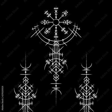 Black background with abstract white magic ancient symbols Stock Vector ...