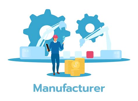 Manufacturer flat vector illustration. Man monitoring factory ...