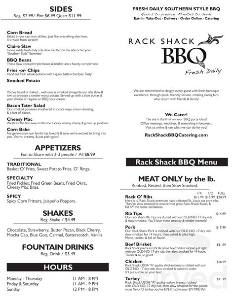 Rack Shack BBQ menu in West St Paul, Minnesota, USA