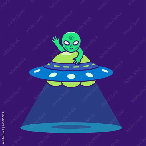 cute alien riding ufo cartoon illustration Stock Vector | Adobe Stock