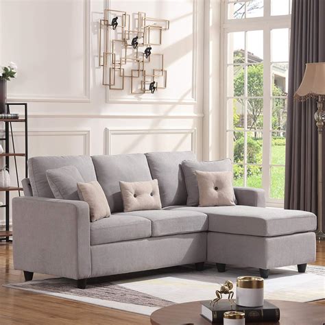 Grey Convertible Chaise Sectional Sofa Lounge Small Living Space Apartment Couch | eBay