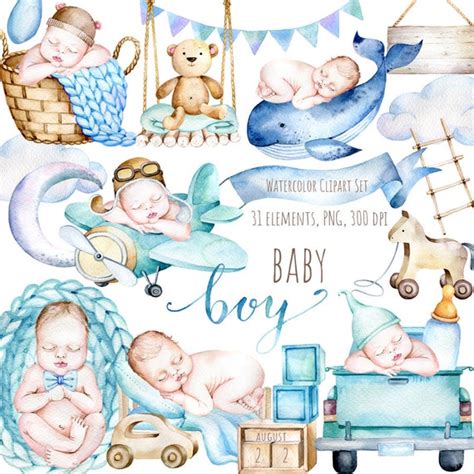 Newborn Baby Boy Clipart It's a Boy Birthday Baby | Etsy UK