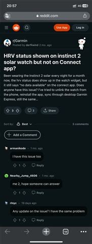 HRV status shown on watch but not on Connect app? - Instinct 2 Series ...
