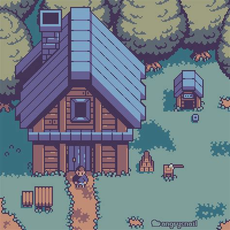 ArtStation - Cabin in the forest topdown pixelart, Nikita Solo | Pixel art landscape, Pixel art ...