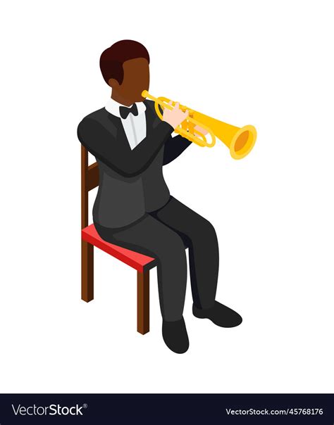 Horn player isometric composition Royalty Free Vector Image