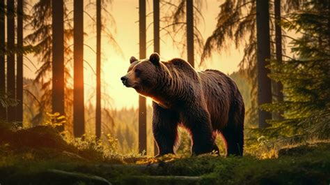 Ursus arctos in natural habitat during summer season with green forest ...