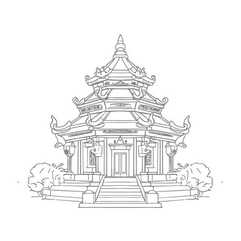 Cw Line Art Of Chinese Temple Outline Sketch Drawing Vector, Wing Drawing, Temple Drawing ...