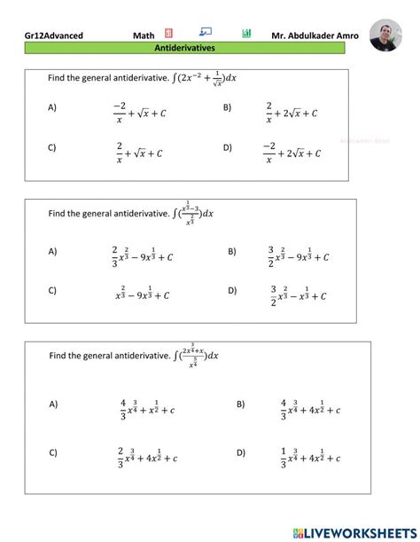 Antiderivatives-2 worksheet | Live Worksheets