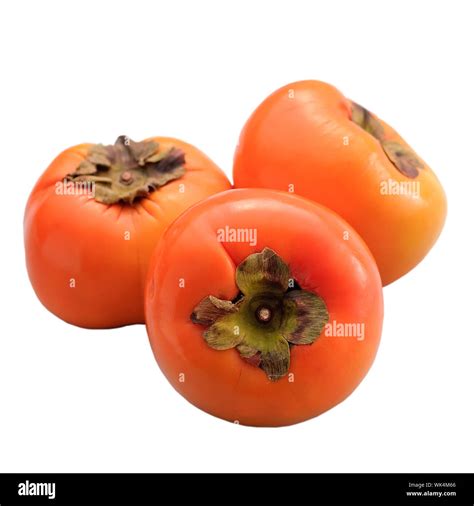 Persimmons, groups of orange color fruit isolated on white background ...