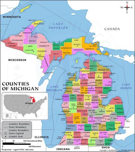 Michigan County Map, Michigan State County Map