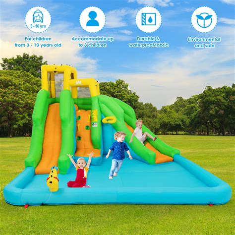 Inflatable Water Park Bounce House w/Climbing Wall Two Slides and Splash Pool - Walmart.com