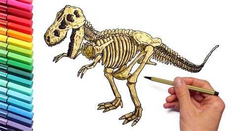 Dinosaur Skeleton Color Pages for Childrens - Drawing and Coloring T-Rex Dinosaur - YouTube