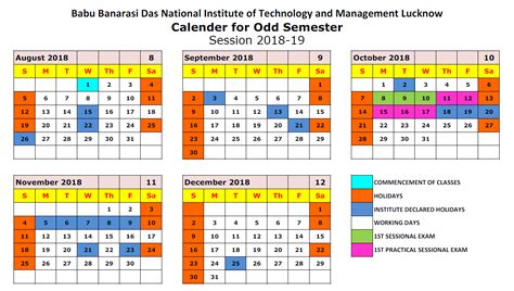 Academic Calendar 2018-19 Odd Semester | BBDITM