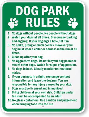 Dog Park Regulation Signs