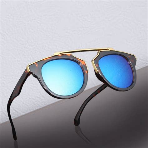 Buy UV Protected Blue Mirrored Round Sunglasses with Brow Bar Online at ...