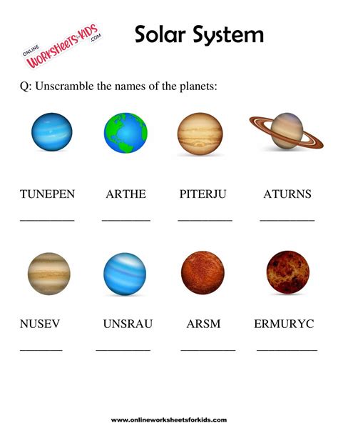 Solar System Worksheets for grade 1-10