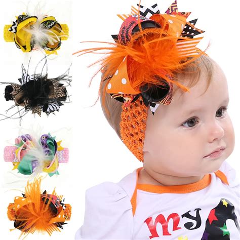 New halloween festival Girls Feather kids hair accessories Bow hair clips headbands Crochet hair ...