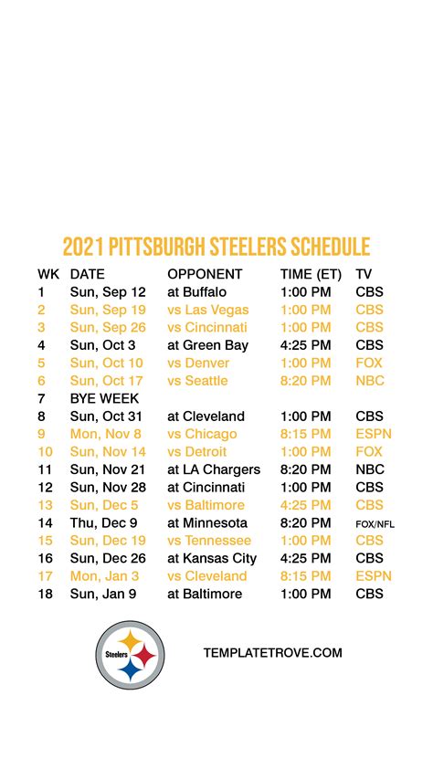 Printable Steelers Schedule 2022 - Customize and Print