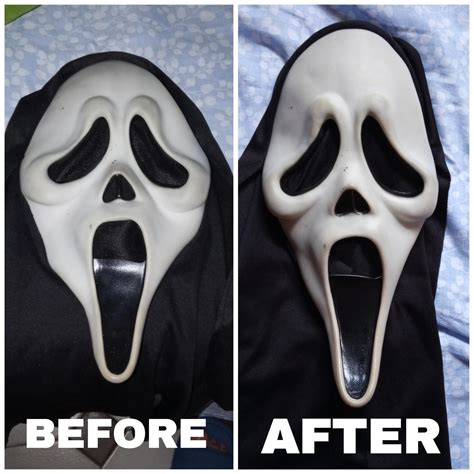 Before and after of a Scream 3 mask reshaped : r/Scream