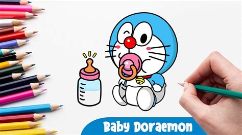 How to draw a cute baby Doraemon | Baby Doraemon coloring tutorial for ...